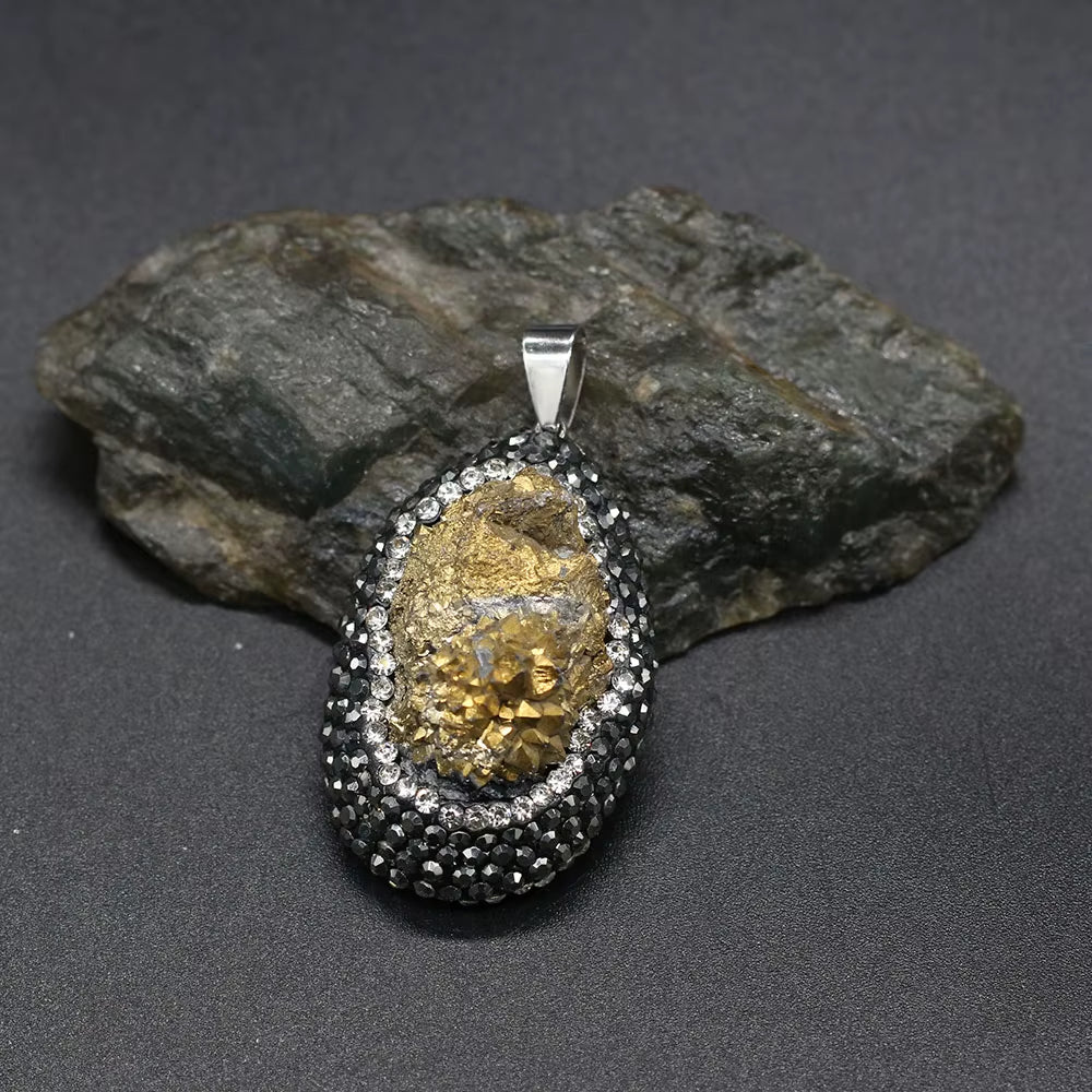 Natural Stone Pendant Irregular Shape Crystal Set Drill Exquisite Charm for Jewelry Making DIY Necklace Earrings Accessories