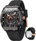Watches for Men Chronograph Waterproof Luxury Dress Quartz Silicon Strap Multifunction Moon Phase Calendar Luminous Men Wrist Watches Reloj Para Hombre Black/Red