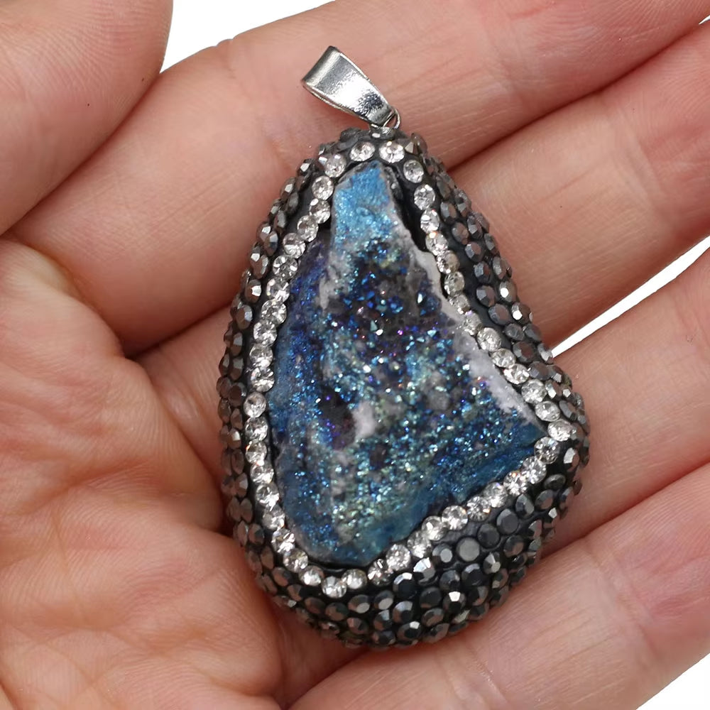 Natural Stone Pendant Irregular Shape Crystal Set Drill Exquisite Charm for Jewelry Making DIY Necklace Earrings Accessories