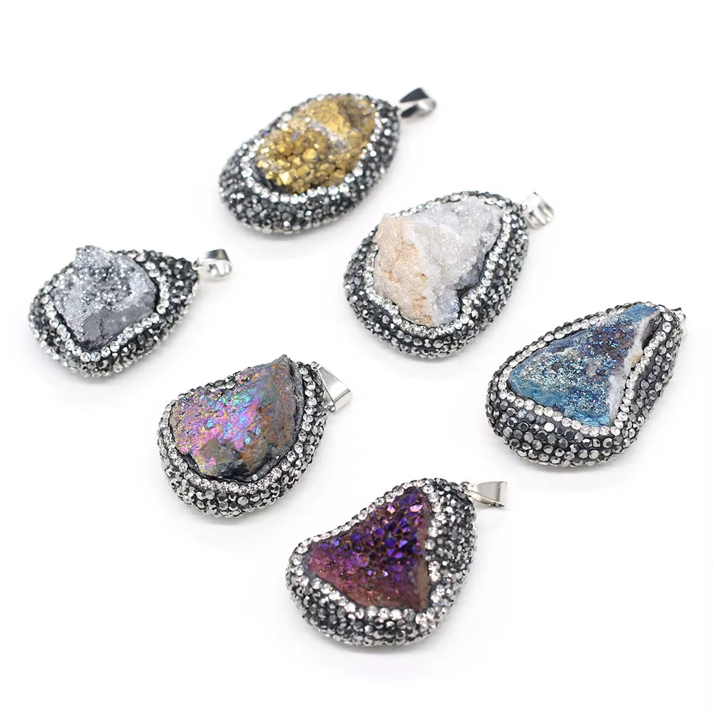 Natural Stone Pendant Irregular Shape Crystal Set Drill Exquisite Charm for Jewelry Making DIY Necklace Earrings Accessories