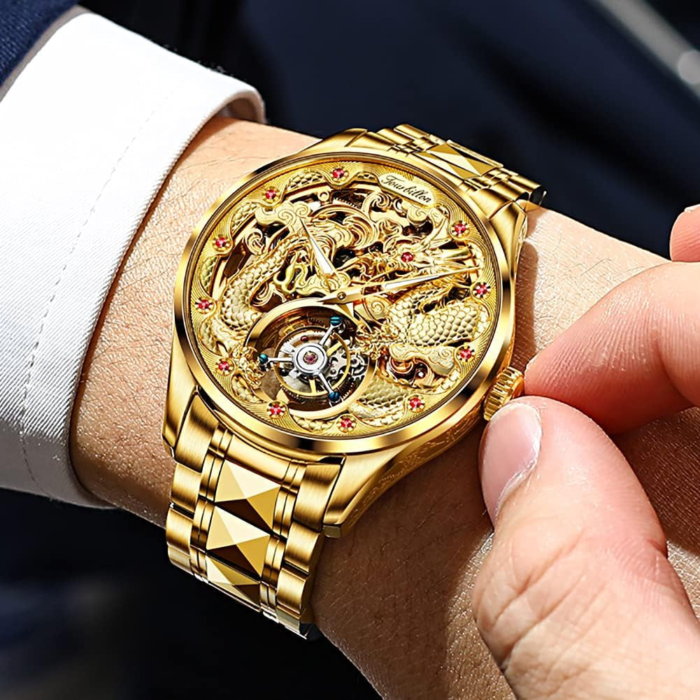 Men Skeleton Watch Automatic Mechanical Luxury Dress Waterproof Tourbillion Sapphire Crystal Wrist Watches for Men