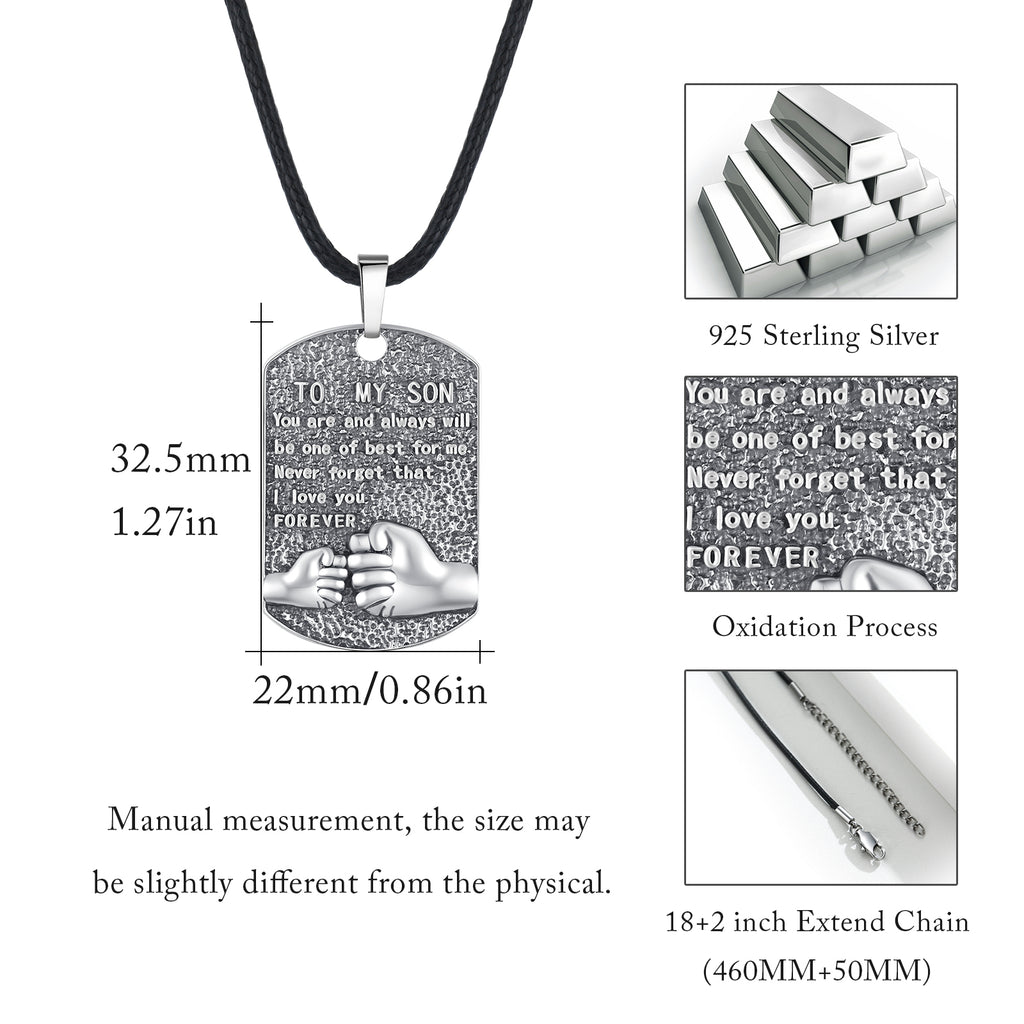 Mens Pendant Necklace 925 Sterling Silver Father'S Love to Son Pendant Necklaces Birthday Xmas Gift Jewelry for Man Dad