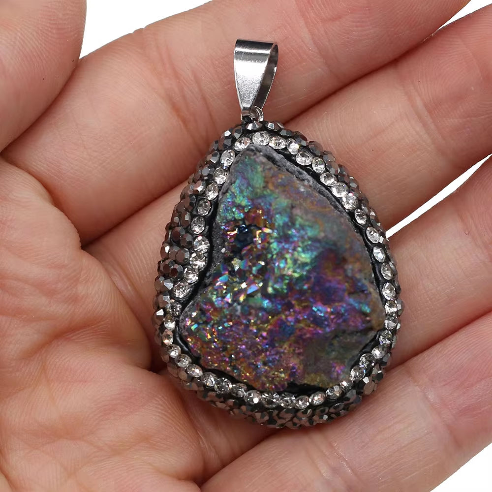 Natural Stone Pendant Irregular Shape Crystal Set Drill Exquisite Charm for Jewelry Making DIY Necklace Earrings Accessories