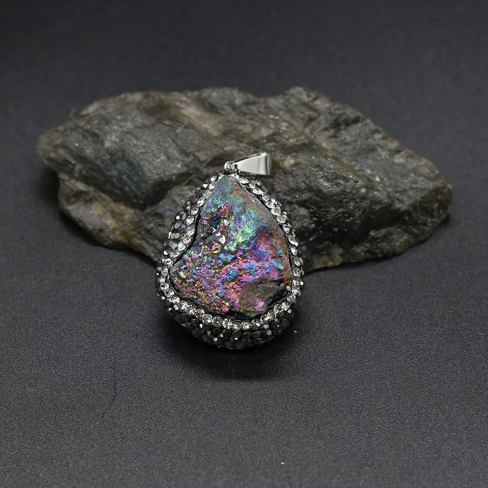 Natural Stone Pendant Irregular Shape Crystal Set Drill Exquisite Charm for Jewelry Making DIY Necklace Earrings Accessories