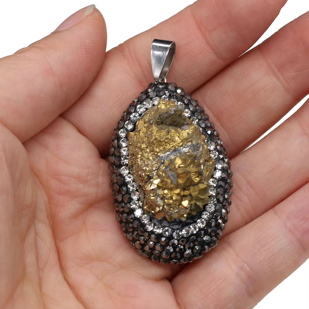 Natural Stone Pendant Irregular Shape Crystal Set Drill Exquisite Charm for Jewelry Making DIY Necklace Earrings Accessories